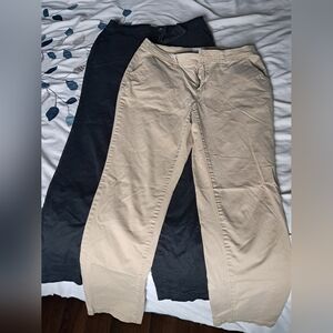 Lot of 2 Womens Size 8 A New Day Stretch Pants, Black & Khaki, Pre-owned